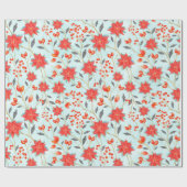 kerstfeest waterverf floral poinsetta cadeaupapier (Vlak)