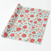 kerstfeest waterverf floral poinsetta cadeaupapier (Uitgerold)