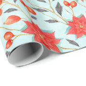 kerstfeest waterverf floral poinsetta cadeaupapier (Rol Hoek)