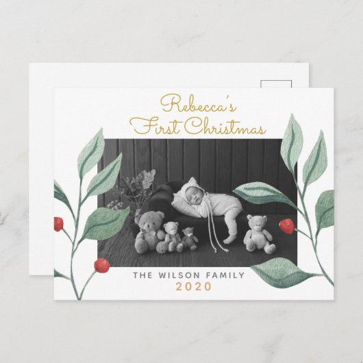 Kerstfeest Waterverf Greenery en Berry Feestdagenkaart (Voorkant / Achterkant)