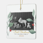 Kerstfeest Waterverf Greenery en Berry Keramisch Ornament (Links)