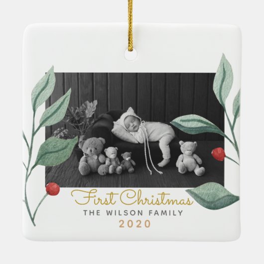 Kerstfeest Waterverf Greenery en Berry Keramisch Ornament (Achterkant)