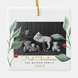 Kerstfeest Waterverf Greenery en Berry Keramisch Ornament