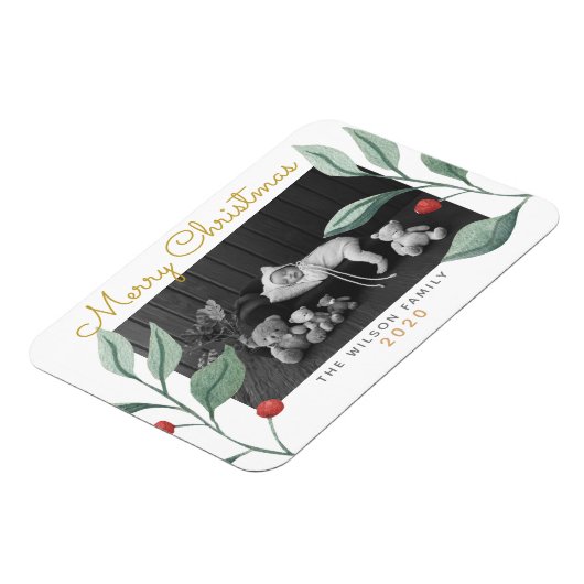 Kerstfeest Waterverf Greenery en Berry Magneet (Linkerzijde)