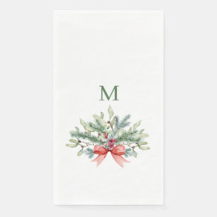 Kerstfeest Waterverf Greenery Monogram Servet
