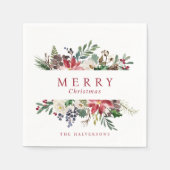 Kerstfeest Waterverf Greenery Poinsettia Servet (Voorkant)