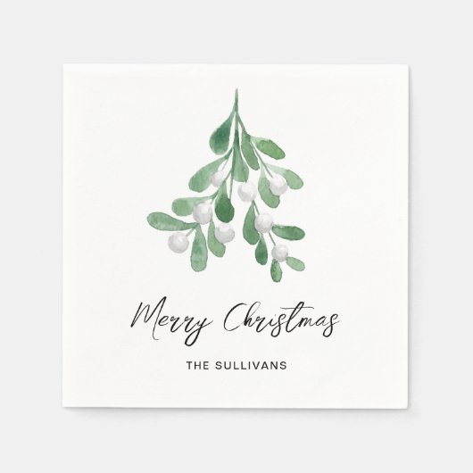 Kerstfeest Waterverf Greenery Servet (Voorkant)