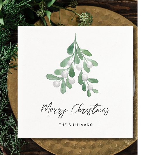 Kerstfeest Waterverf Greenery Servet