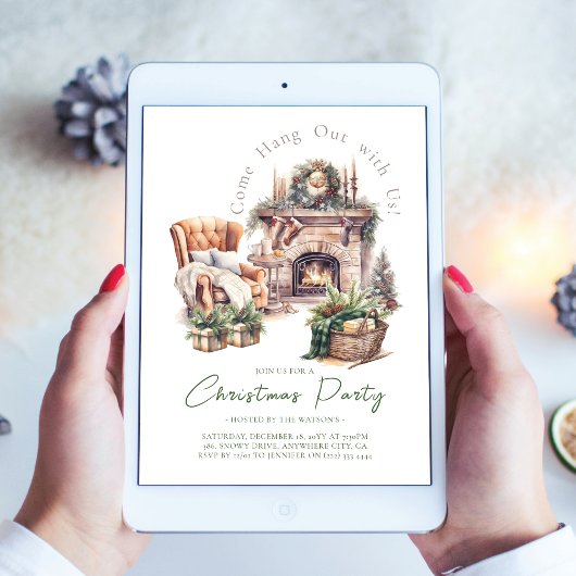 Kerstfeest Waterverf Haard Sfeervol Kaart