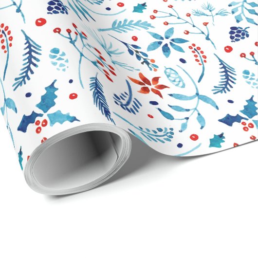 Kerstfeest Waterverf Holly Foliage Pattern Cadeaupapier (Rol Hoek)