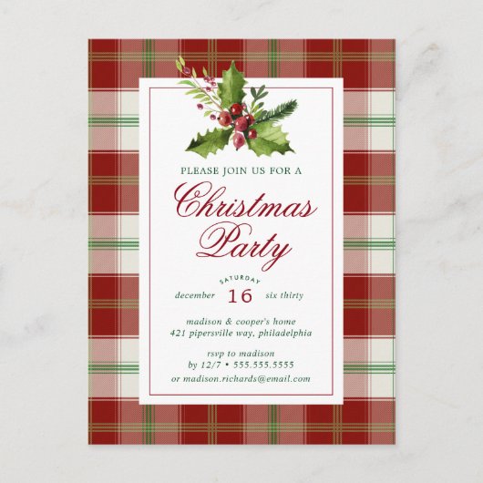 kerstfeest | Waterverf Holly Pset Briefkaart (Voorkant)