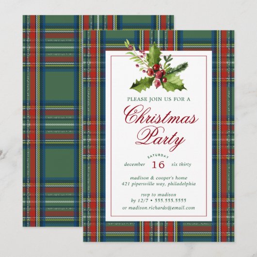 kerstfeest | Waterverf Holly Pset Kaart (Voorkant / Achterkant)