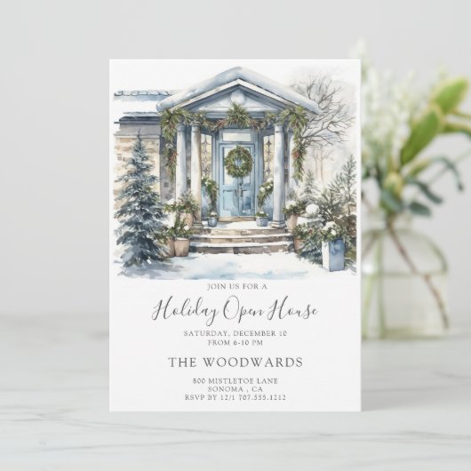 Kerstfeest Waterverf Huis Kaart (Staand voorkant)