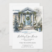 Kerstfeest Waterverf Huis Kaart (Voorkant / Achterkant)