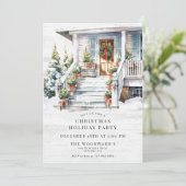 Kerstfeest Waterverf Huis Kaart (Staand voorkant)