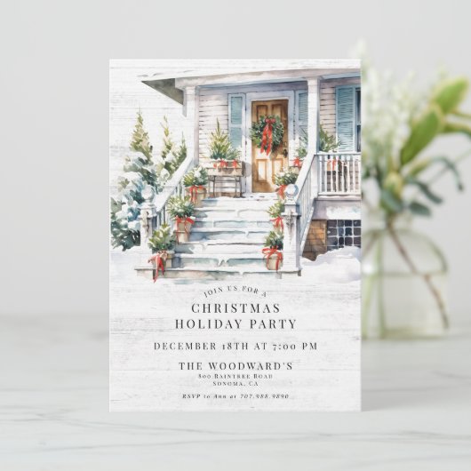 Kerstfeest Waterverf Huis Kaart (Staand voorkant)