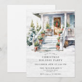 Kerstfeest Waterverf Huis Kaart (Voorkant / Achterkant)
