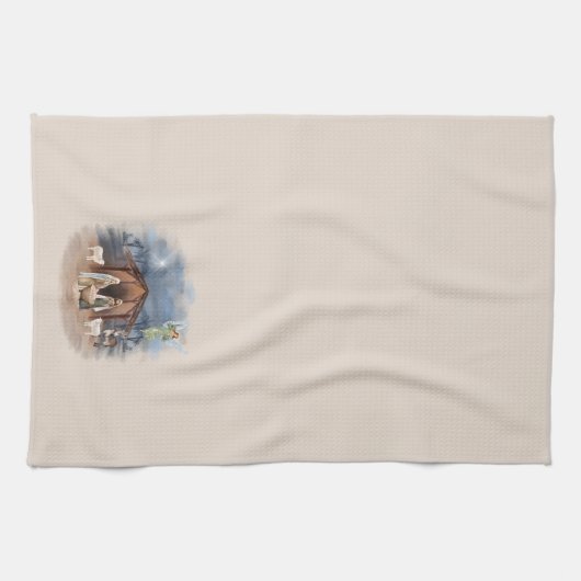 Kerstfeest Waterverf Jesus Theedoek (Horizontaal)