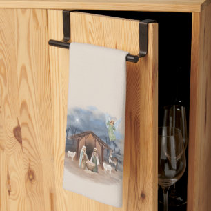 Kerstfeest Waterverf Jesus Theedoek