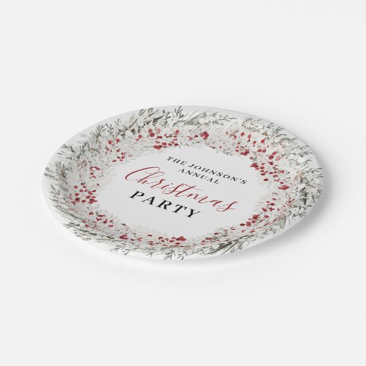 Kerstfeest Waterverf krans Papieren Bordje (Gekanteld)