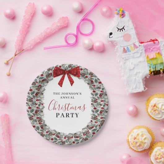 Kerstfeest Waterverf krans Papieren Bordje (Feest)