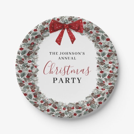 Kerstfeest Waterverf krans Papieren Bordje (Voorkant)
