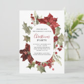 Kerstfeest Waterverf Poinsettia Krans Kaart (Staand voorkant)