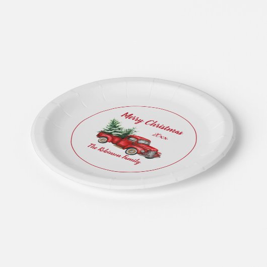 Kerstfeest Waterverf  Red Truck Papieren Bordje (Gekanteld)