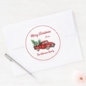 Kerstfeest Waterverf  Red Truck Ronde Sticker (Envelop)
