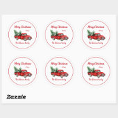 Kerstfeest Waterverf  Red Truck Ronde Sticker (Vel)