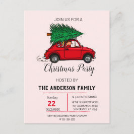 Kerstfeest, Waterverf rode auto wintervakantie Feestdagenkaart