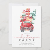 Kerstfeest, Waterverf rode auto wintervakantie Kaart (Voorkant)