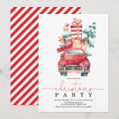 Kerstfeest, Waterverf rode auto wintervakantie Kaart (Voorkant / Achterkant)