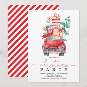 Kerstfeest, Waterverf rode auto wintervakantie Kaart