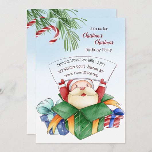 Kerstfeest Waterverf uitnodiging (Voorkant / Achterkant)