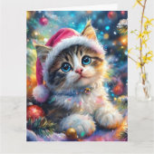 Kerstfeest Waterverf van Sweet Kitten in Roze Pet Kaart (Gele Bloem)