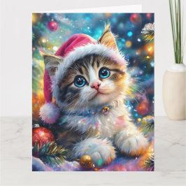 Kerstfeest Waterverf van Sweet Kitten in Roze Pet Kaart