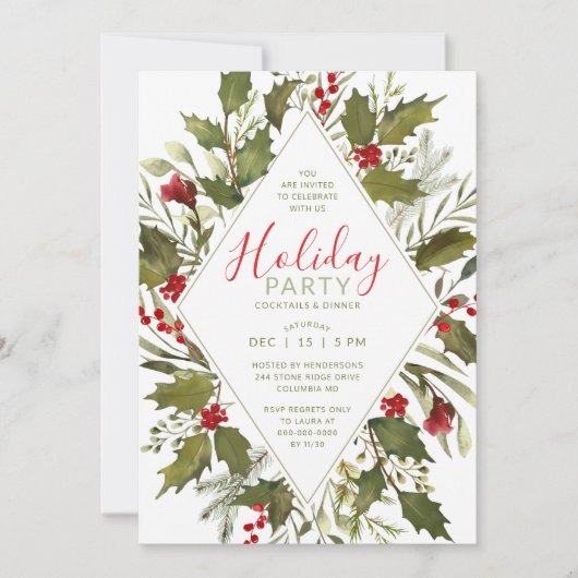 Kerstfeest Waterverf Vintage Holly Greenery Kaart (Voorkant)