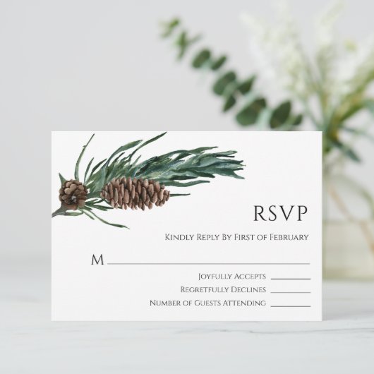 kerstfeest | Waterverf winterbruiloft van Elegant RSVP Kaartje (Staand voorkant)