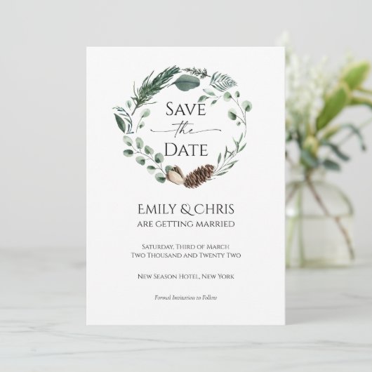 kerstfeest | Waterverf winterbruiloft van Elegant Save The Date (Staand voorkant)