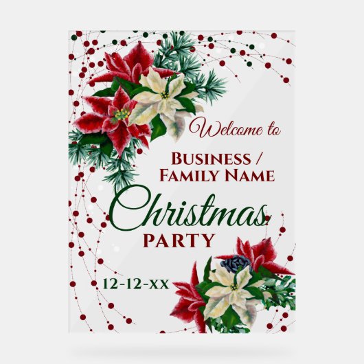 Kerstfeest Welkom Bloemen Poinsettia Winter Acryl Bord (Voorkant)