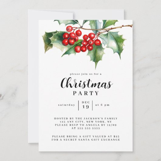 Kerstfeest Winter Botanische Uitnodiging (Voorkant)