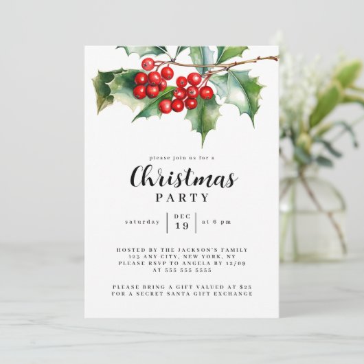 Kerstfeest Winter Botanische Uitnodiging (Staand voorkant)