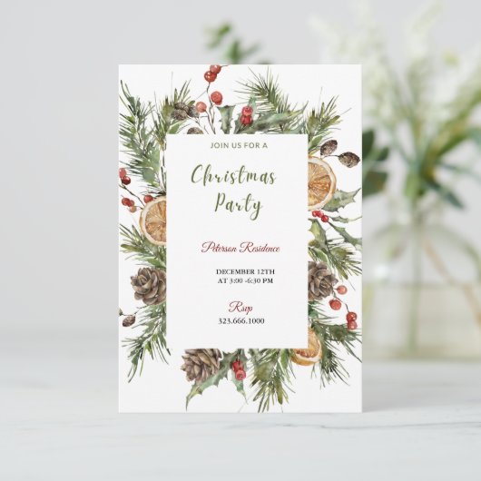 Kerstfeest Winter Botanische Uitnodiging (Staand voorkant)