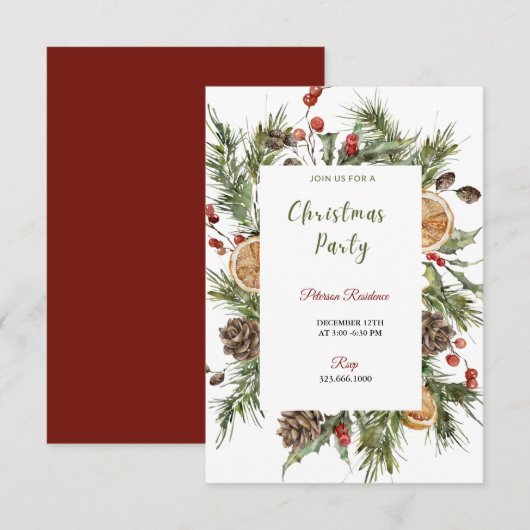 Kerstfeest Winter Botanische Uitnodiging (Voorkant / Achterkant)