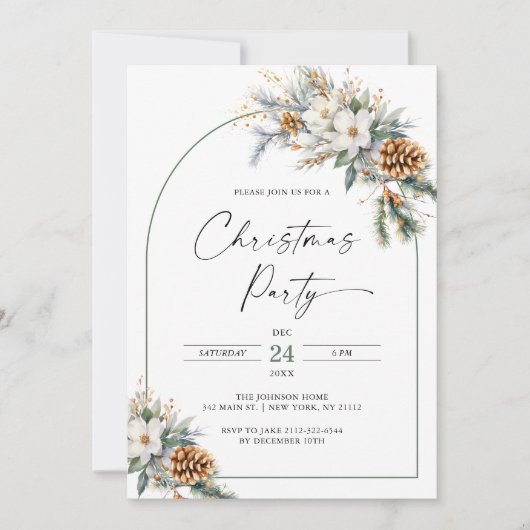 Kerstfeest Winter Pine Tree White Floral Arch Kaart (Voorkant)