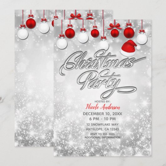 Kerstfeest Winter Rood Wit Ornamenten Kaart (Voorkant / Achterkant)