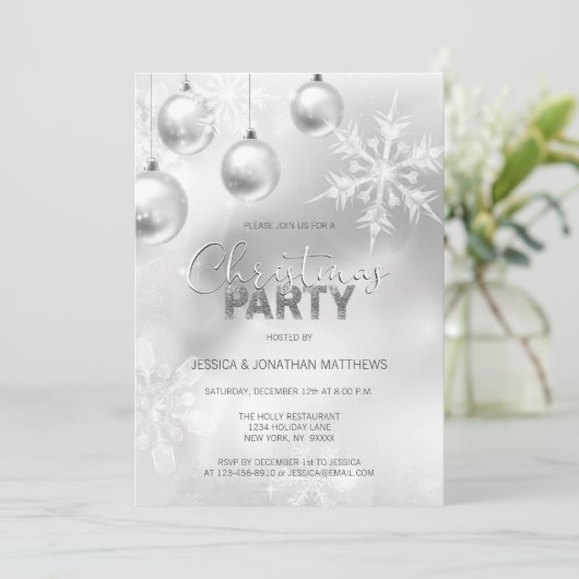 KERSTFEEST Winter Sneeuw Sneeuwvlokken Zilver Kaart (Staand voorkant)