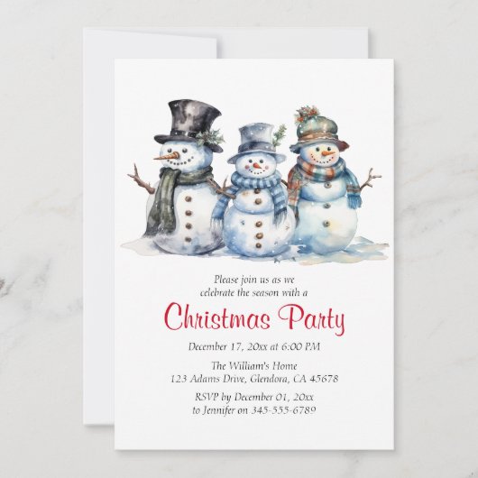 Kerstfeest Winter Sneeuwman Vakantie uitnodiging (Voorkant)