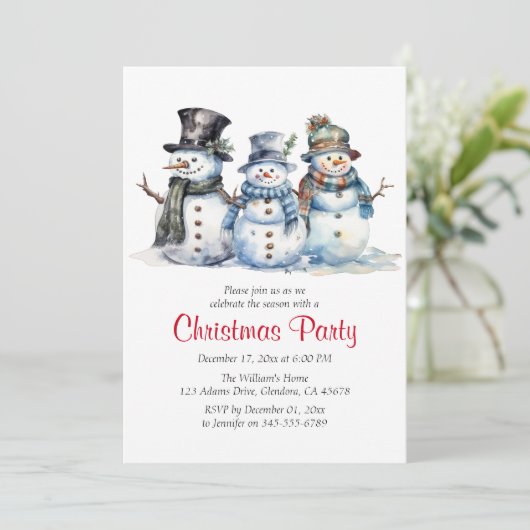 Kerstfeest Winter Sneeuwman Vakantie uitnodiging (Staand voorkant)